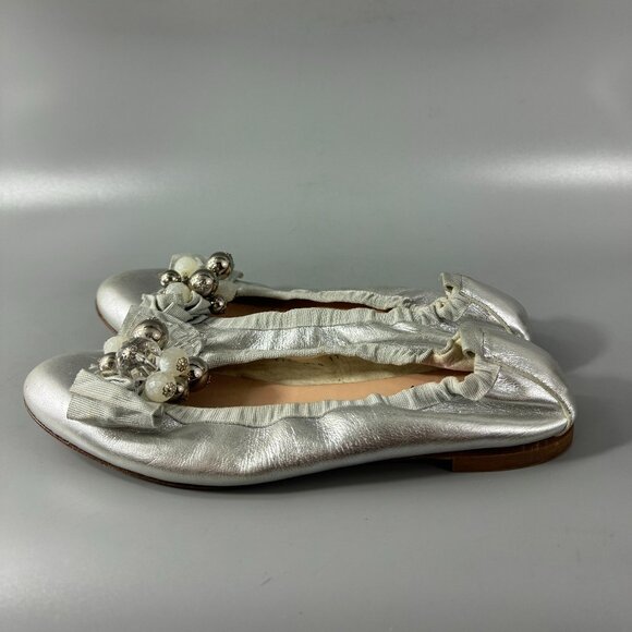 Milly Made in Italy Silver Metallic Leather Ballet Flats, Size 39.5 - Picture 5 of 15